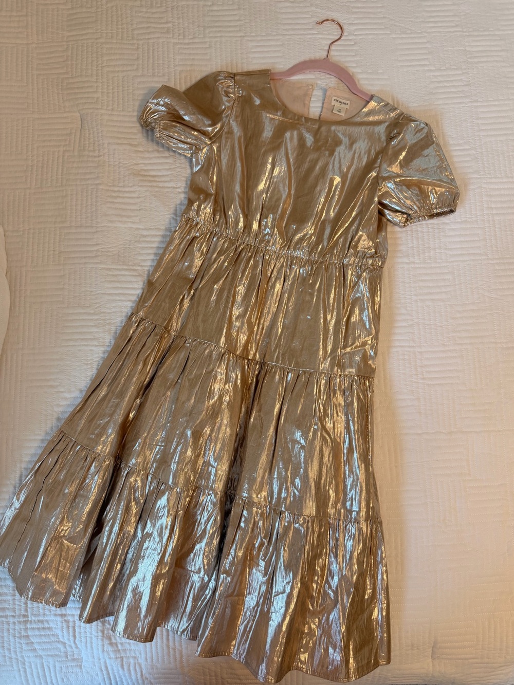 J.Crew Crewcuts Metallic Gold Tiered Puff-Sleeve Dress